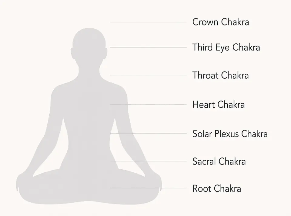 Meditating figure with the seven chakras