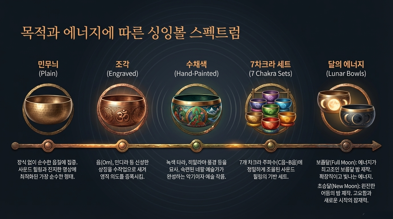 네팔산 정통 수제 티베트 싱잉볼 종합 가이드. 사운드 힐링 테라피, 명상 효과, 싱잉볼 역사, 뇌파 동조화 원리, 마음챙김 및 차크라 균형을 위한 히말라야 명상 악기 연주법 등 핵심 정보를 담은 인포그래픽입니다.