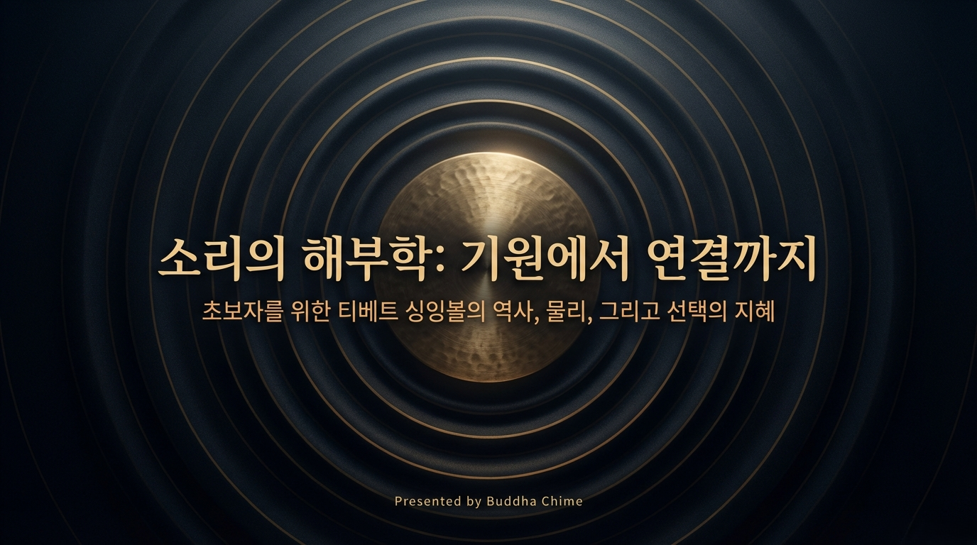 네팔산 정통 수제 티베트 싱잉볼 종합 가이드. 사운드 힐링 테라피, 명상 효과, 싱잉볼 역사, 뇌파 동조화 원리, 마음챙김 및 차크라 균형을 위한 히말라야 명상 악기 연주법 등 핵심 정보를 담은 인포그래픽입니다.