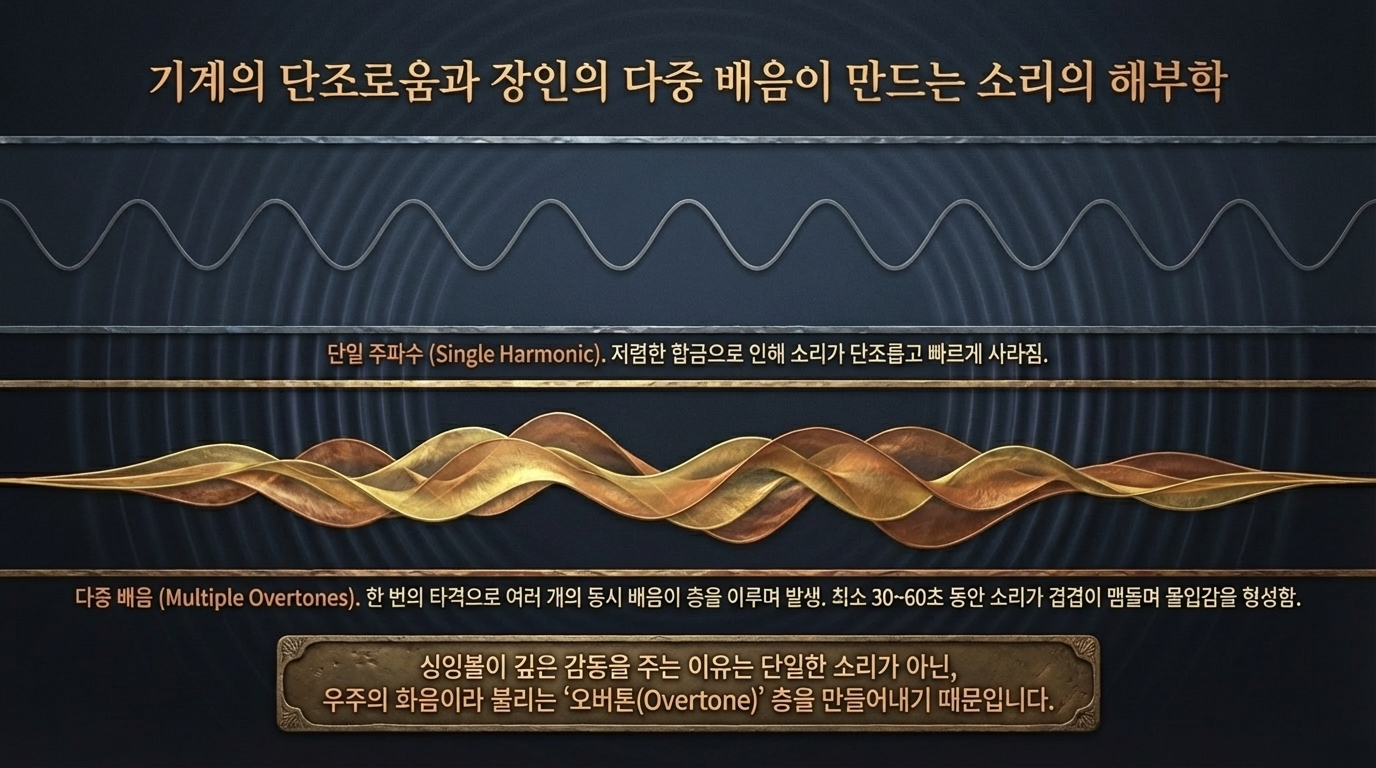 네팔산 정통 수제 티베트 싱잉볼 종합 가이드. 사운드 힐링 테라피, 명상 효과, 싱잉볼 역사, 뇌파 동조화 원리, 마음챙김 및 차크라 균형을 위한 히말라야 명상 악기 연주법 등 핵심 정보를 담은 인포그래픽입니다.