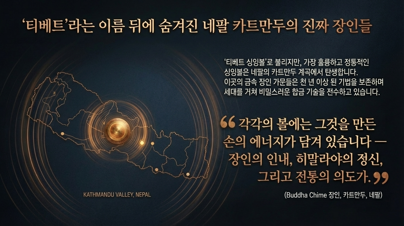 네팔산 정통 수제 티베트 싱잉볼 종합 가이드. 사운드 힐링 테라피, 명상 효과, 싱잉볼 역사, 뇌파 동조화 원리, 마음챙김 및 차크라 균형을 위한 히말라야 명상 악기 연주법 등 핵심 정보를 담은 인포그래픽입니다.