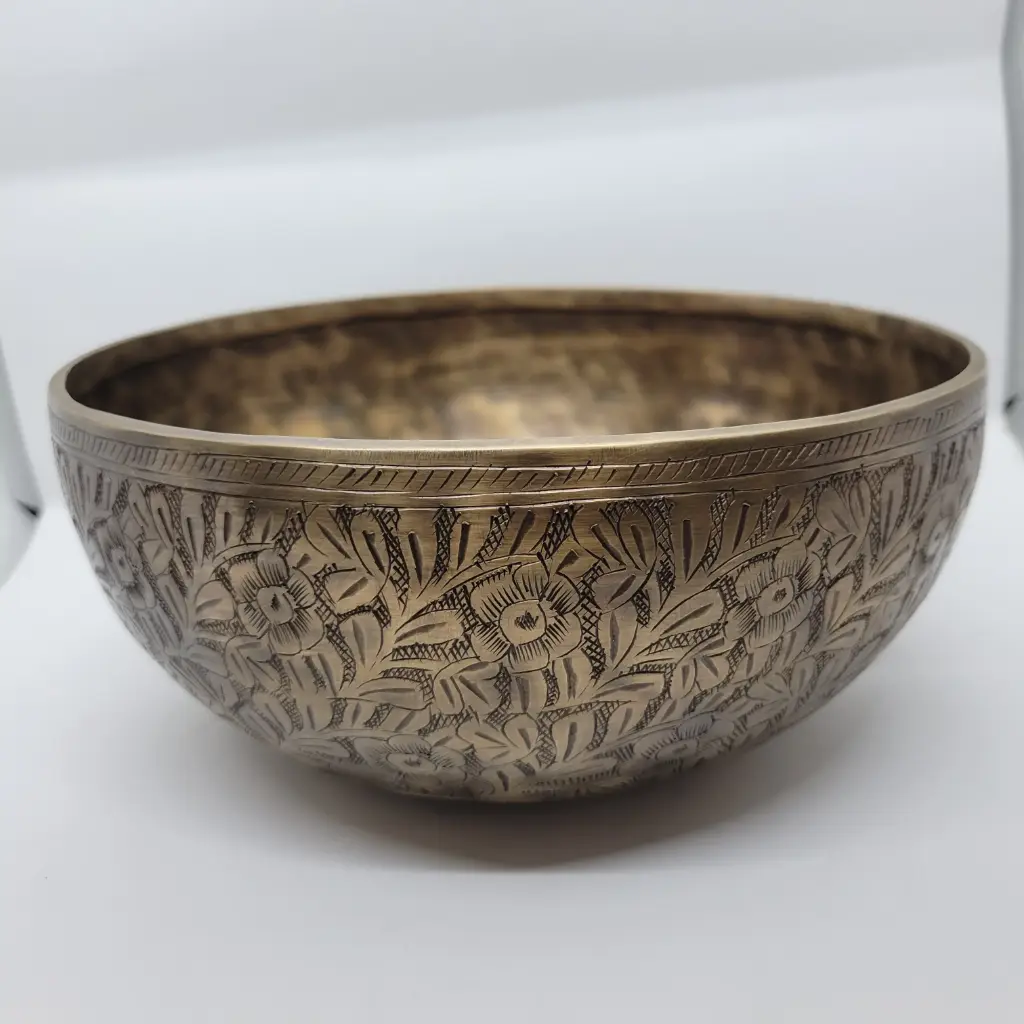 Floral Harmony Hand-Engraved Singing Bowl (20cm) – #FHSB8018