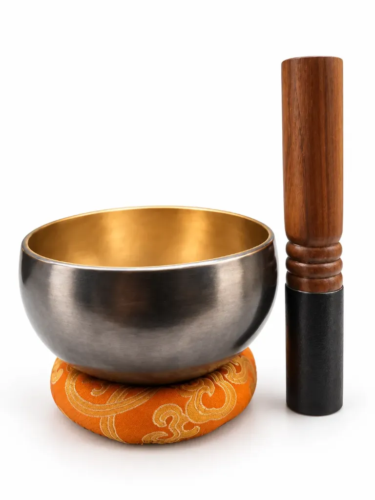 금색 내부가 있는 검은 싱잉볼